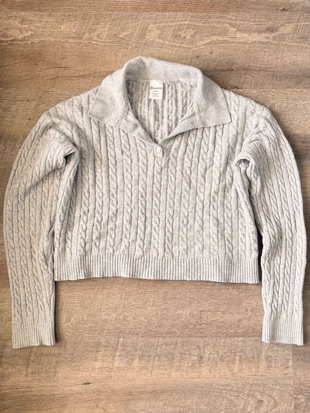 No Boundaries Light Gray Cable Knit V-Neck Collared Sweater